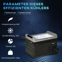 Outsunny Kühlbox Auto 40L mit LED-Beleuchtung Kompressor Autokühlschrank mit Griffe Transportrollen Boot Camper Reisen 12/24V DC und 110-240V AC Grau+Schwarz(m-4)