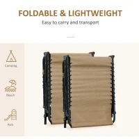 Outsunny Portable Sun Lounger Set of 2, Folding Camping Bed Cot, Reclining Lounge Chair 5-position Adjustable Backrest with Side Pocket, Pillow for Patio Garden Beach Pool, Beige(m-6)