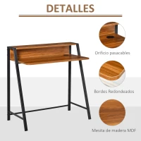 HOMCOM Escritorio Mesa de Ordenador 84x45x85cm con Encimera de Madera y Patas de Metal Estilo Moderno para Oficina Nogal(m-6)