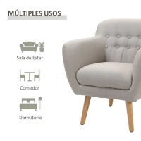 HOMCOM Butaca Moderna con Patas de Madera Sillón Individual estilo Nórdico Acolchado para Salón Dormitorio 71x62x78 cm Beige(m-5)