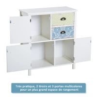 Commode style néo-rétro graphique 3 placards porte + 2 tiroirs blanc(m-7)