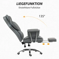 HOMCOM Ergonomischer Bürostuhl, gepolstert, mit Fußstütze, verstellbarer Lehne, 360° drehbar, Dunkelgrau(m-5)