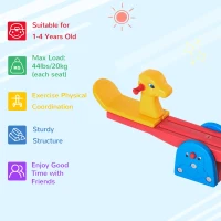 HOMCOM Kids Seesaw Safe Teeter Totter 2 Seats with Easy-Grip Handles, Safe, Indoor Outdoor Living Room Playroom Backyard Equipment, for 1-4 years old Multicolor(m-5)