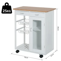 HOMCOM Chariot de service desserte de cuisine à roulettes multi-rangements 70L x 37l x 85H cm plateau bois massif bambou pin blanc(m-3)