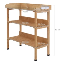 Outsunny Pflanztisch Gärtnertisch Blumentisch mit Metall Arbeitsfläche Garten Holz Natur 76 x 37 x 89 cm(m-3)