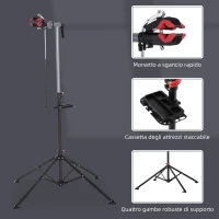 HOMCOM Cavalletto Manutenzione Bici Pieghevole ad Altezza Regolabile con Vassoio Portautensili, 100x100x109-180 cm, Nero(m-6)
