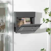 HOMCOM Cassetta Postale in Acciaio Zincato con 3 Fessure e 2 Chiavi di Sicurezza, 37x10.5x37 cm, Grigio(m-7)
