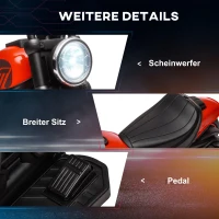 HOMCOM Elektro-Kindermotorrad mit Scheinwerfer, abnehmbare Stützräder, 76x42x57 cm, Rot/Schwarz(m-7)