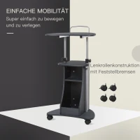HOMCOM Laptoptisch Laptop Ständer Notebooktisch mit Rollen und Ablagefläche Computer Tablet höhenverstellbar Stahl + MDF Schwarz 54 x 40 x 80-115 cm(m-4)