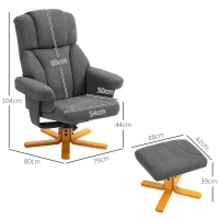 HOMCOM Verstellbarer Sessel mit Fußhocker mit hoher Lehne und Holzrahmen für Wohnzimmer, Schlafzimmer, Dunkelgrau(m-3)