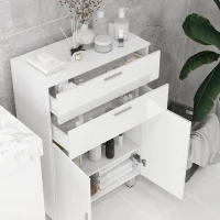 kleankin Mueble Auxiliar Baño Moderno con 2 Cajones Armario y Estantes Ajustables Antivuelco Carga 35 kg 60x30x93 cm Blanco(m-8)