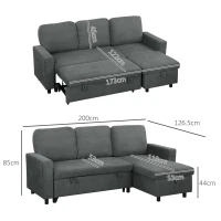 HOMCOM Pull Out Sofa Bed with Storage - Charcoal Grey(m-3)