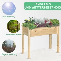 Outsunny Hochbeet, Pflanzkasten, Blumenkasten, Blumentopf, Kräuterbeet mit Abflusslöchern, Vliesstofftuch, Massivholz Natur 86 x 46 x 76 cm(m-6)