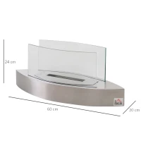 HOMCOM Ethanolkamin, Tischkamin, 2 Stunden Brenndauer, 0,6L, Edelstahl, 60 x 20 x 24 cm, Silber(m-3)