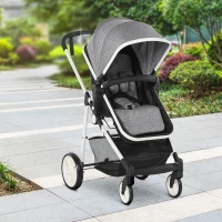 HOMCOM Silla de Paseo 2 en 1 Cochecito de Bebé y Capazo para Niños de 0-36 Meses con Capota Plegable Respaldo Reclinable Cesta Grande Palanca de Freno Carga 15kg 80x51x102 cm Gris(m-2)
