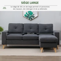 HOMCOM Canapé droit 3 places et pouf modulable avec accoudoirs design scandinave 193 x 136 x 85 cm gris anthracite(m-5)