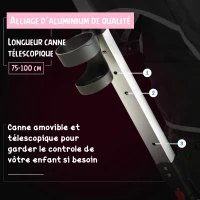 HOMCOM Tricycle enfant évolutif pare-soleil pliable canne télescopique amovible 115L x 54l x 96H cm métal rose blanc noir(m-3)