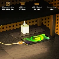 HOMCOM LED Computer Desk, with Power Outlets and Shelves - Black(m-4)