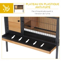 PawHut Cage à lapins en bois sur pieds, clapier pour rongeurs, cochons d'inde avec toit ouvrable - dim. 91,5L x 45l x 70H cm(m-6)