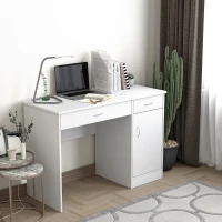 HOMCOM Scrivania Moderna per PC e Computer con 2 Cassetti e 1 Armadietto, Scrivania con Libreria Salvaspazio per Ufficio o Camera in Legno, Bianco(m-2)