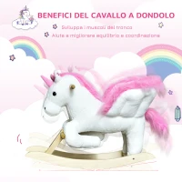 HOMCOM Cavallo a Dondolo Unicorno con Musica in Metallo e Legno 65x32x55cm(m-5)