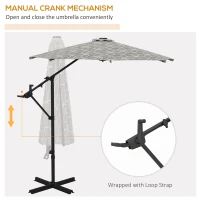 Outsunny 3(m) Convertible Cantilever Parasol and Centre-post Garden Parasol with Cross Base, 360° Rotation Banana Parasol with Crank Handle and 8 Ribs, Hanging Patio Umbrella, Black and White(m-6)