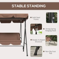 Outsunny 3 Seater Garden Swing Chair, Outdoor Swing Chair with Adjustable Canopy, Mental Frame & Cushions, Brown(m-5)