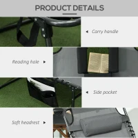Outsunny Folding Sun Lounge with 5-level Reclining Back, Outdoor Tanning Chair with Reading Hole, Outdoor Sun Lounge with Side Pocket, Headrest, for Beach, Yard, Patio, Grey(m-5)