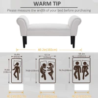 HOMCOM Small-sized Bed End Side Chaise Lounge Sofa Window Seat Arm Bench Wooden Leg Fabric Cover (White)(m-7)
