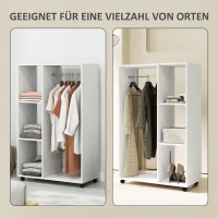 HOMCOM Kleiderschrank auf Rollen, mobile Garderobe, Garderobenschrank, Rollbarer Kleiderständer, 80 x 40 x 128 cm, Weiß(m-4)