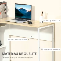 HOMCOM Bureau d'angle avec 2 tiroirs, 120 x 60 cm, bureau en L avec 3 compartiments ouverts, table informatique pour étudier, travailler, chambre, maison, aspect chêne clair(m-6)