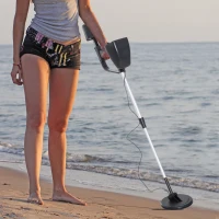 Outsunny Détecteur de métaux sensibilité et Volume Ajustable avec Bobine étanche, Manche réglable ABS Aluminium dim. 77,5-105L x 13l x 24H cm Noir(m-2)