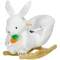 HOMCOM Kids Rabbit-Shaped Rocking Horse, with Safety Belt, Realistic Sounds, for Ages 18-36 Months - White(m-11)