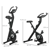 HOMCOM Bicicleta Estática Plegable con 8 Niveles de Resistencia Magnética Pantalla LCD y Asiento Regulable 43x85x109cm Negro(m-3)