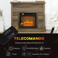 HOMCOM Camino Elettrico 1800W con Effetto Fiamma e Telecomando, in Legno, Metallo e Vetro, 96.5x22x81.7 cm, color Legno(m-6)