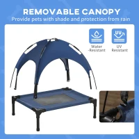 PawHut Raised Dog Bed Waterproof Elevated Pet Cot with Breathable Mesh UV Protection Canopy Blue, for Small Dogs, 61 x 46 x 62cm(m-6)