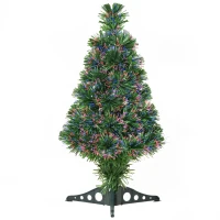 HOMCOM Sapin de Noël Artificiel Lumineux 60H cm Fibre Optique Multicolore + Support Pied 55 Branches Vert(m-1)