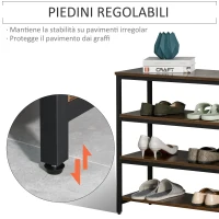 HOMCOM Scaffale Stile Industriale 4 Ripiani, Mobile Libreria per Soggiorno, Ingresso, Camera da Letto, Metallo e Legno, Marrone, 100x30x72cm(m-6)