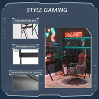 HOMCOM Bureau gaming bureau d'angle bureau gamer 125 x 125 cm en forme de L avec plateau en fibre de carbone, support d'écran porte-gobelet et crochet pour casque, noir(m-5)