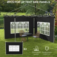 Outsunny Gazebo Side Panels, Sides Replacement with Window for 3x3(m) or 3x4m Pop Up Gazebo, 2 Pack, Black(m-4)