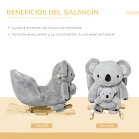 HOMCOM Caballito Balancín Infantil en Forma de Koala con Títere para Bebés 18-36 Meses con Sonido Cinturón de Seguridad y Reposapiés 60x33x50 cm Gris(m-5)
