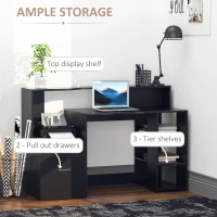 HOMCOM Computer Desk with Drawers and Storage Shelves, Office Desk Writing Table with Printer Stand, Large Workstation for Study Play Work Home Office, 137 x 55 x 92cm, Black(m-5)