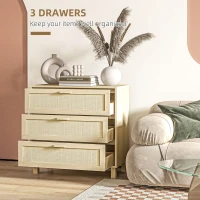 HOMCOM Rattan Bedroom Chest of Drawers, 3 Drawers Storage Unit, Boho Dresser for Living Room, Hallway, Natural(m-5)