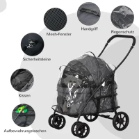PawHut Hundebuggy Haustierwagen, klappbar, Regenschutz, 2 Sicherheitsleinen, 81x 68 x 98,5 cm, Dunkelgrau(m-7)