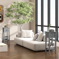 HOMCOM Set of Two Elegant Floral Cut-Out Side Tables - Grey(m-7)