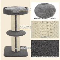 PawHut 91cm Cat Tree, Cat Tower with Scratching Post, Bed, Perch, Removable Cushion for Indoor Kittens, Grey(m-5)