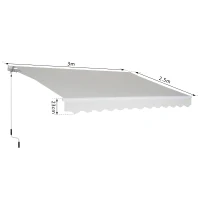 Outsunny Toldo para Patio Balcón Terraza y Jardín con brazo articulado de Aluminio y tela de Poliéster de 280g/m2 300x250cm Resistente al Agua y UV con Manivela Blanco(m-3)