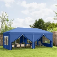 Outsunny 3 x 6 m Garden Pop Up Gazebo, Wedding Party Tent Marquee, Water Resistant Awning Canopy with Sidewalls, Windows, Carry Bag, Blue(m-10)