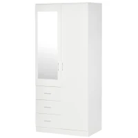 HOMCOM Armadio Moderno Guardaroba 2 Ante con Specchio e 3 Cassetti, Mensole Regolabili e Barra Appendiabiti, 80x50x180cm, Bianco(m-10)