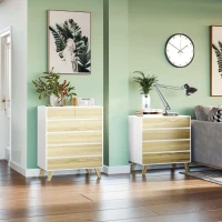 HOMCOM Kommode, Sideboard, 6 Schubladen, minimalistisches Design, weiß+holz, 80 x 40 x 95 cm(m-2)